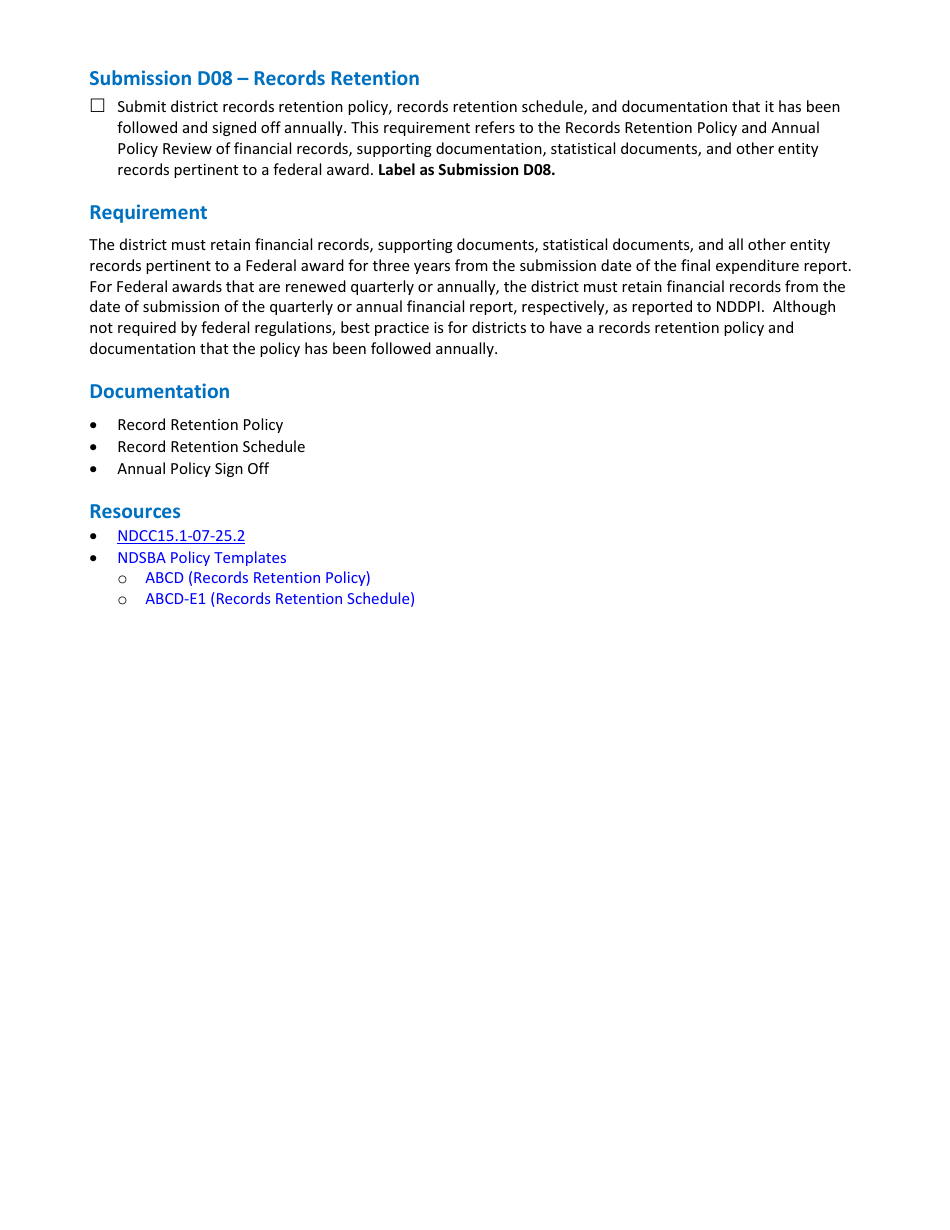 Form D06-D09 Fiscal Report - North Dakota, Page 7