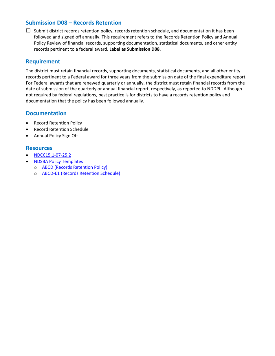 Form D06-D09 Fiscal Report - North Dakota, Page 8
