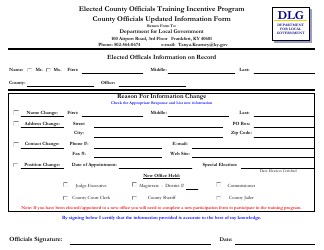 Document preview: County Officials Updated Information Form - Elected County Officials Training Incentive Program - Kentucky