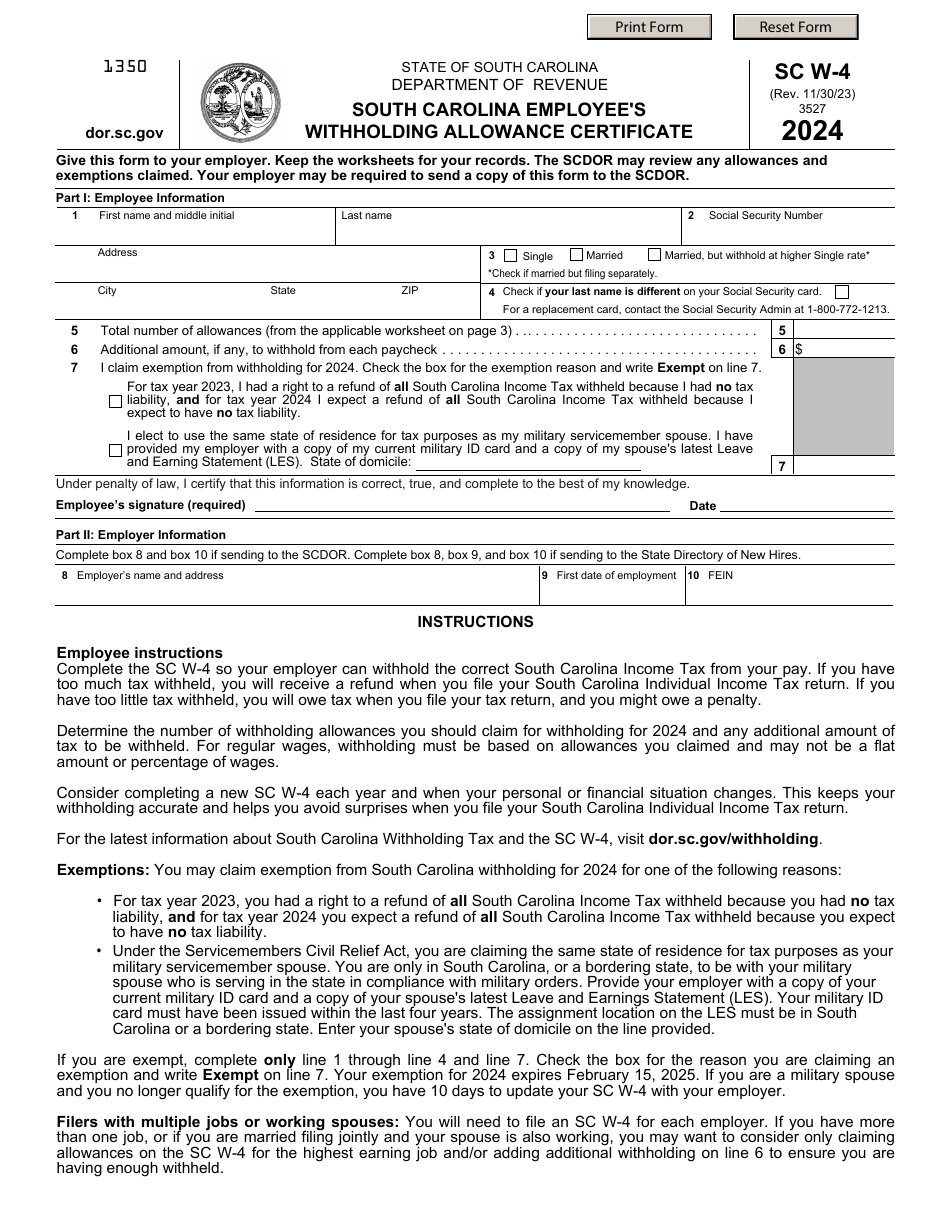 Form SC W4 Download Fillable PDF or Fill Online South Carolina