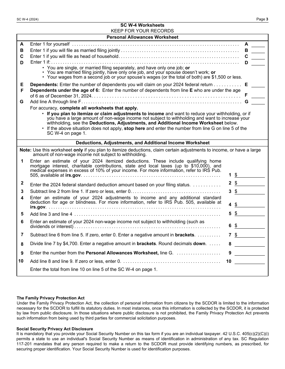 Form SC W-4 South Carolina Employees Withholding Allowance Certificate - South Carolina, Page 3