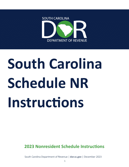 Instructions for Schedule NR Nonresident Schedule - South Carolina, 2023