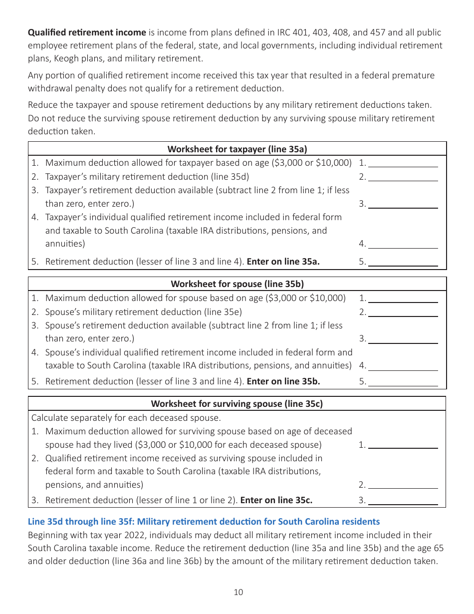Instructions for Schedule NR Nonresident Schedule - South Carolina, Page 10
