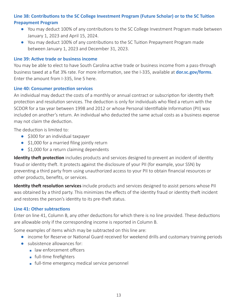 Instructions for Schedule NR Nonresident Schedule - South Carolina, Page 13