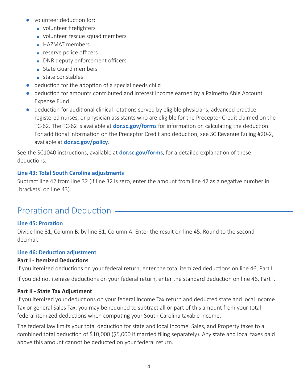 Instructions for Schedule NR Nonresident Schedule - South Carolina, Page 14