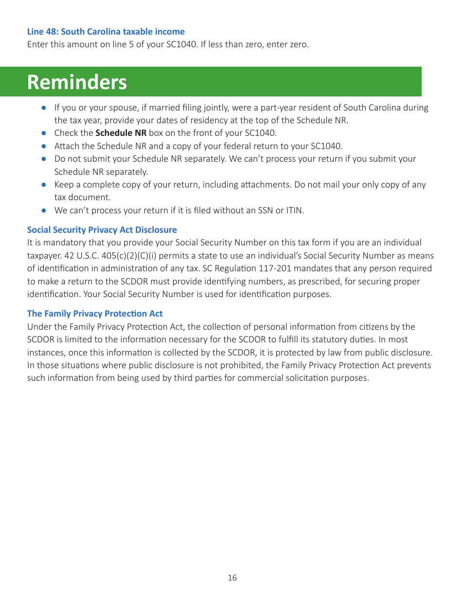 Instructions for Schedule NR Nonresident Schedule - South Carolina, Page 16