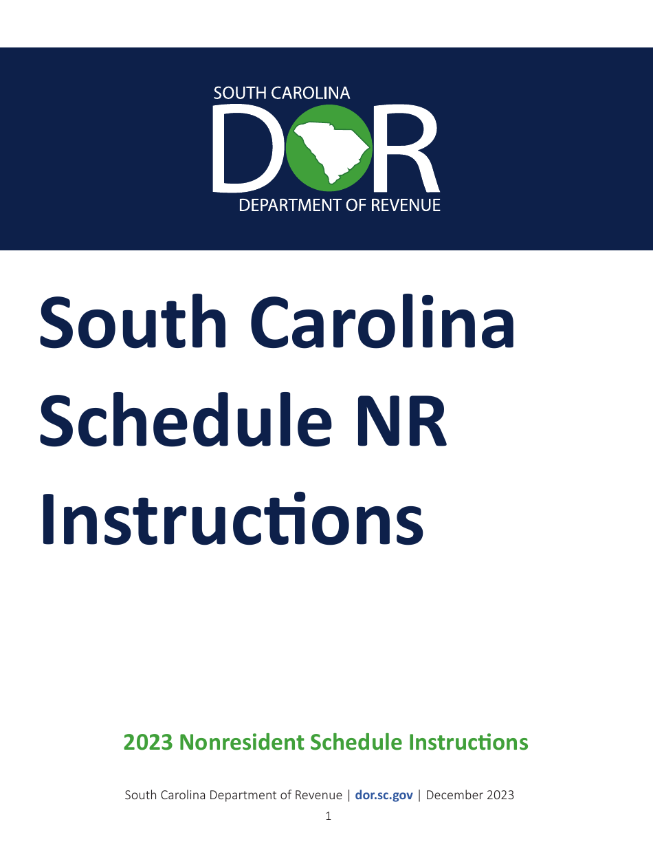 Instructions for Schedule NR Nonresident Schedule - South Carolina, Page 1