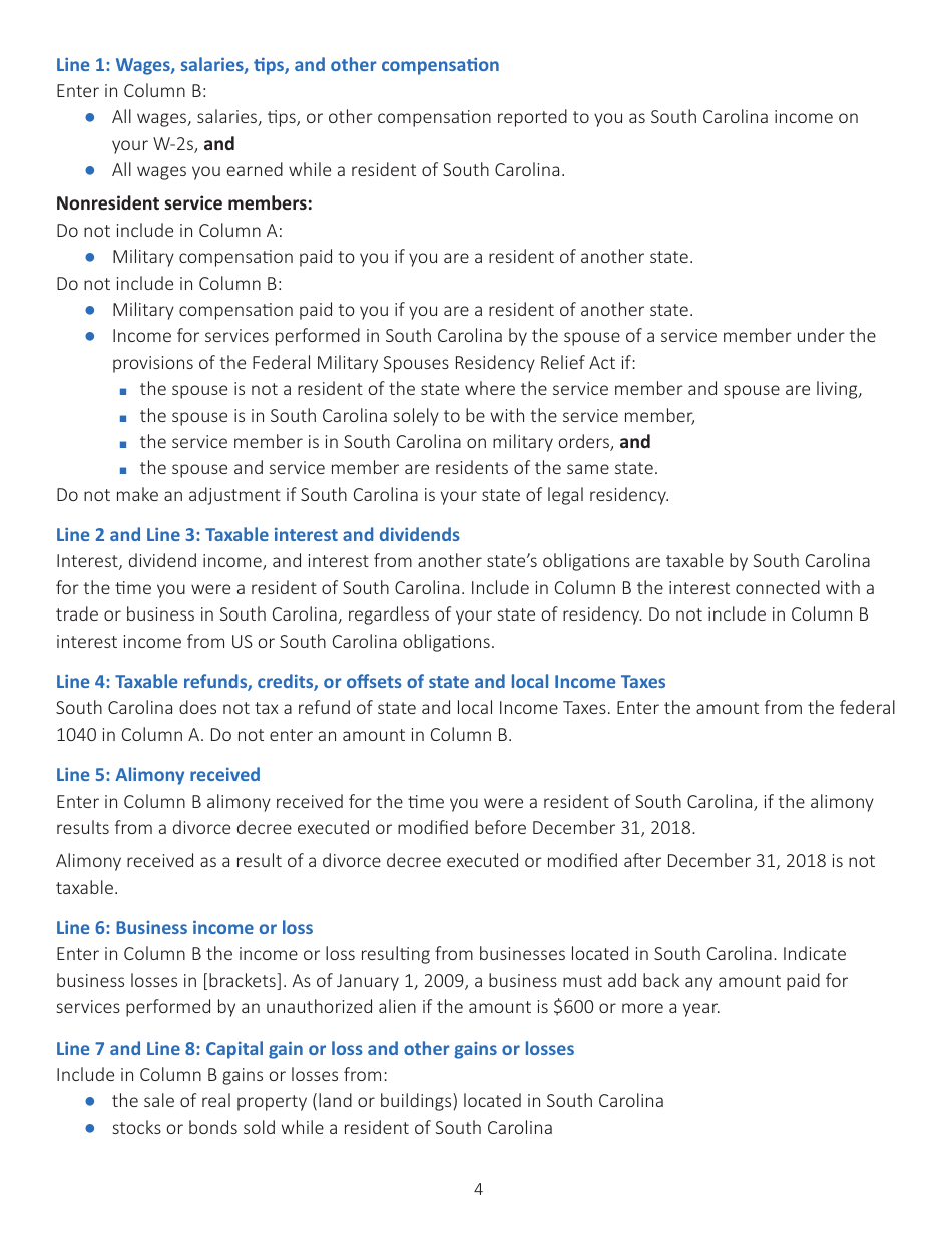 Instructions for Schedule NR Nonresident Schedule - South Carolina, Page 4