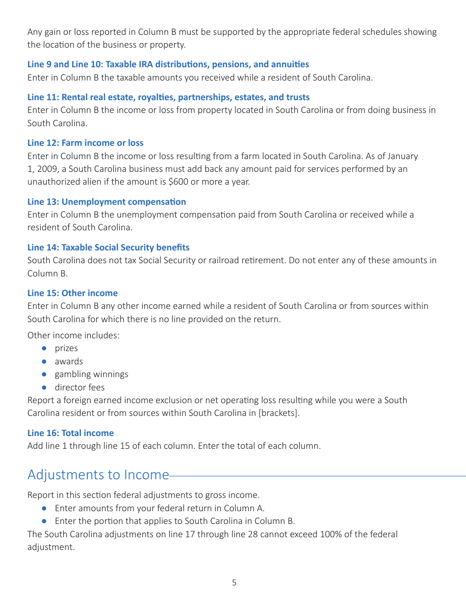 Instructions for Schedule NR Nonresident Schedule - South Carolina, Page 5