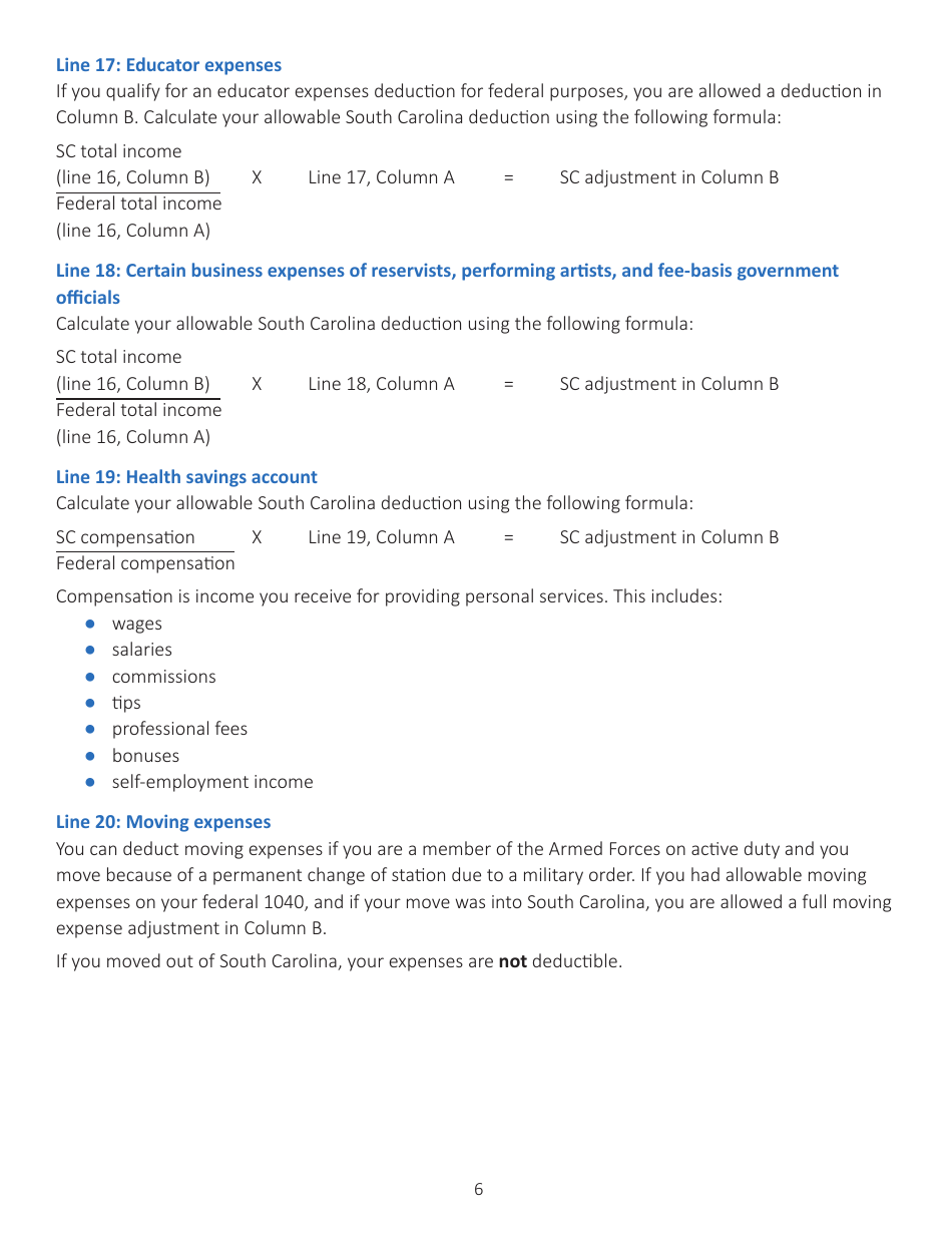 Instructions for Schedule NR Nonresident Schedule - South Carolina, Page 6