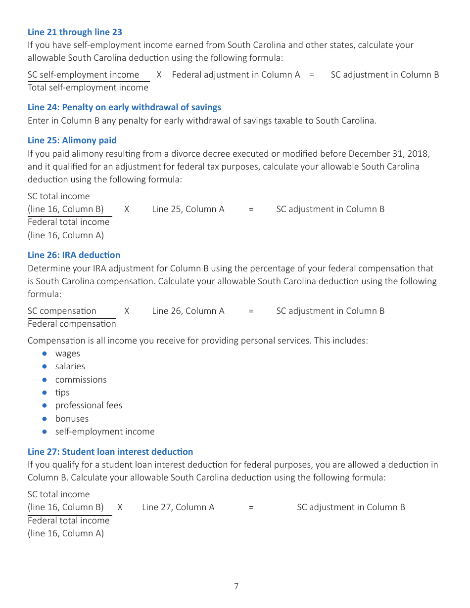 Instructions for Schedule NR Nonresident Schedule - South Carolina, Page 7