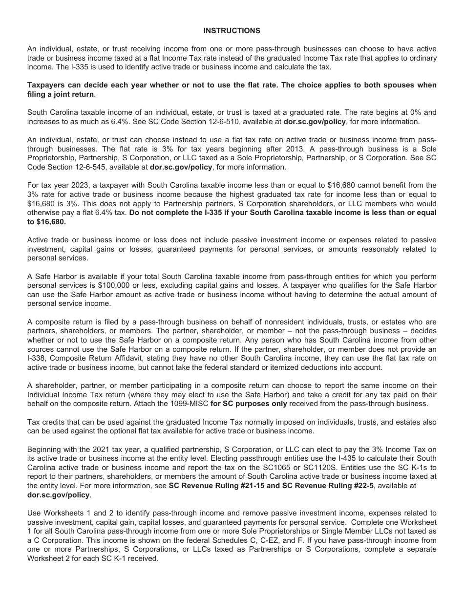 Form I-335 Active Trade or Business Income Reduced Rate Computation - South Carolina, Page 4