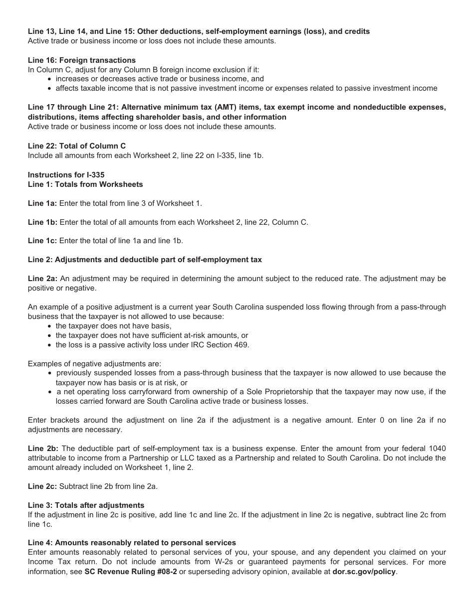 Form I-335 Active Trade or Business Income Reduced Rate Computation - South Carolina, Page 6