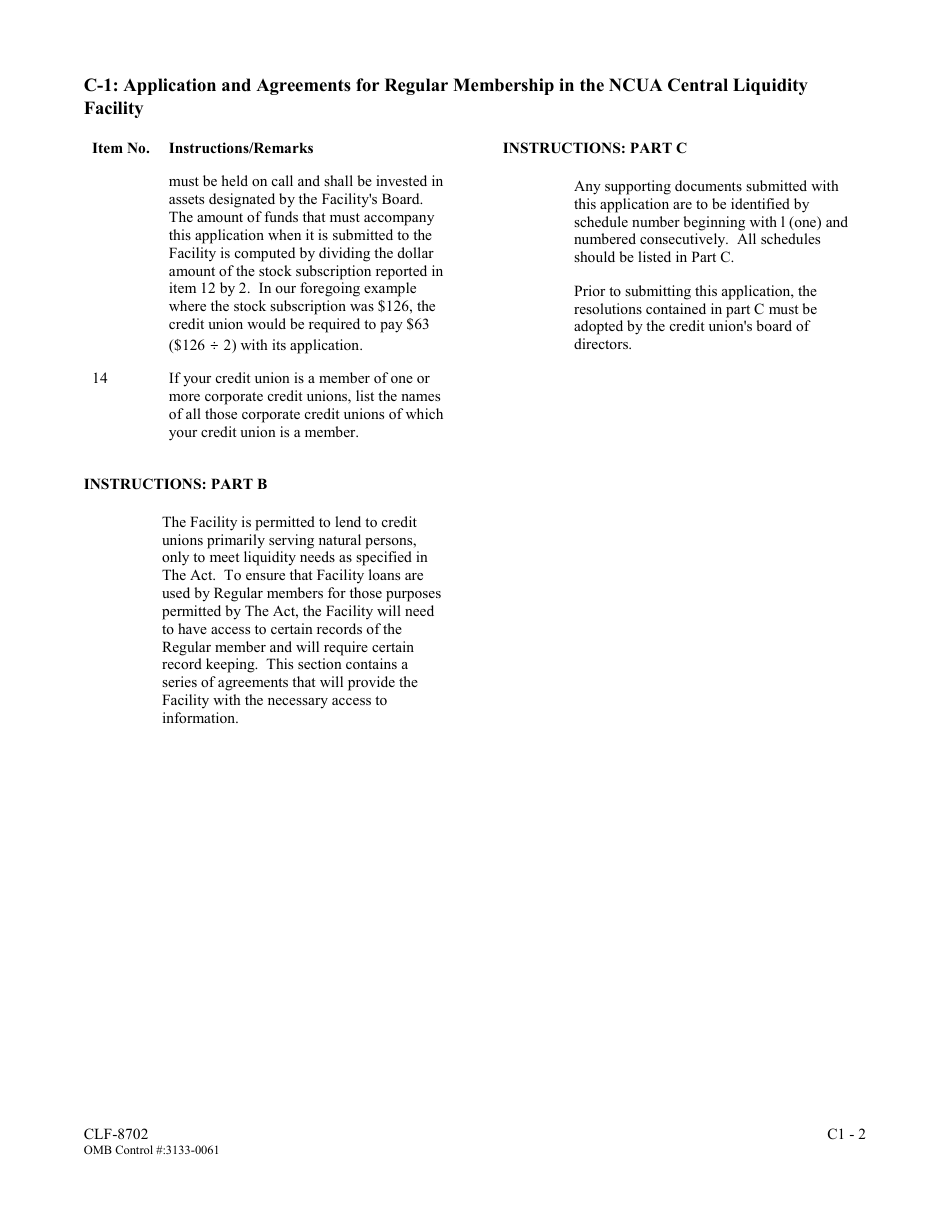 Application and Agreements for Regular Membership in the Ncua Central Liquidity Facility, Page 10