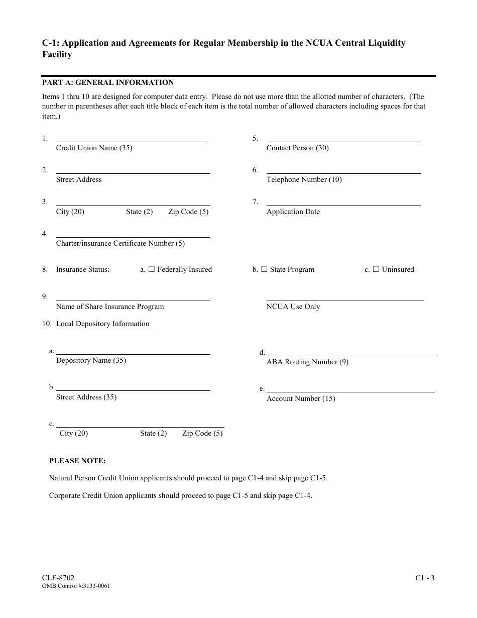 Application And Agreements For Regular Membership In The Ncua Central Liquidity Facility Fill 3604