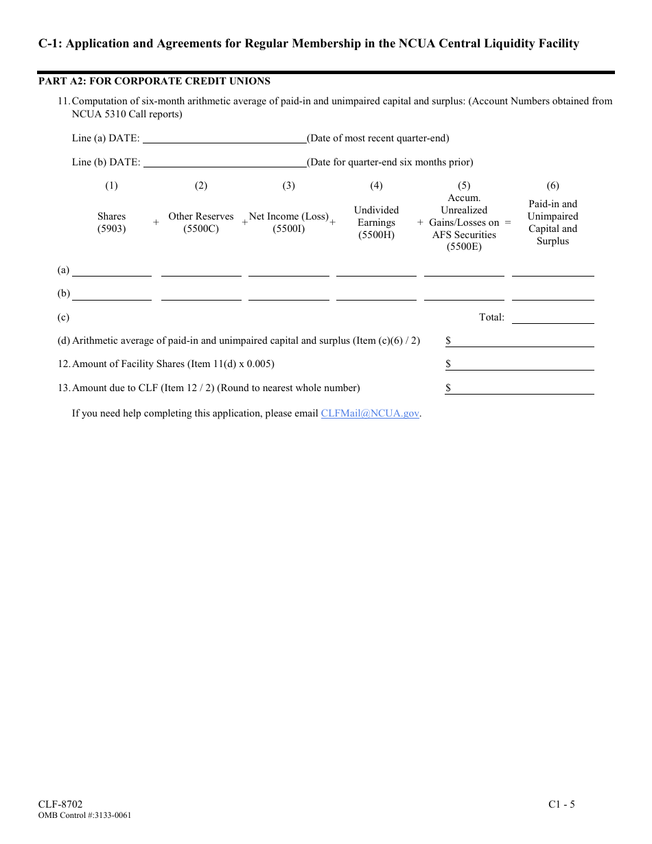 Application and Agreements for Regular Membership in the Ncua Central Liquidity Facility, Page 13