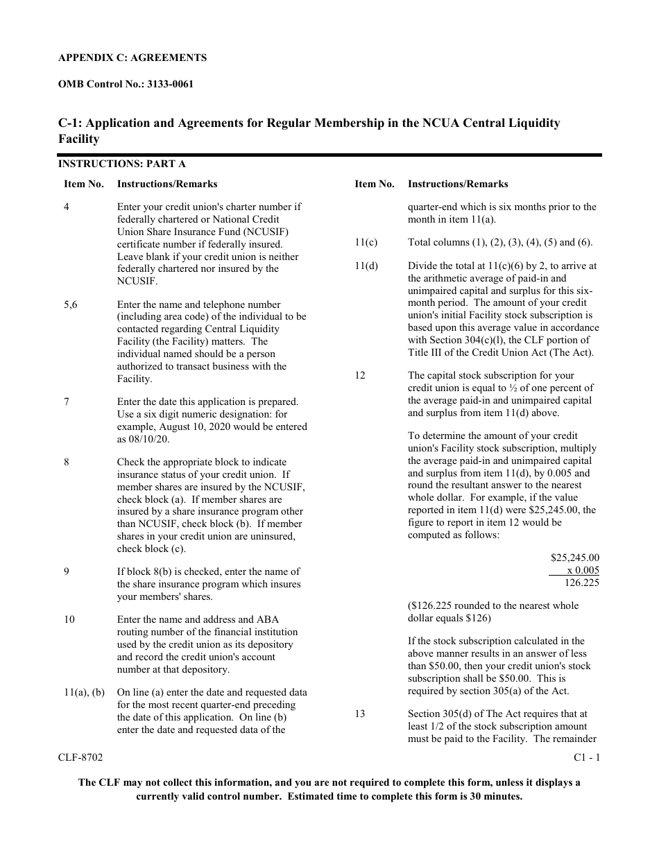 Application and Agreements for Regular Membership in the Ncua Central Liquidity Facility, Page 9