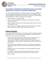 Document preview: Application for Advisory Committee Membership - Texas Maternal Mortality and Morbidity Review Committee - Texas