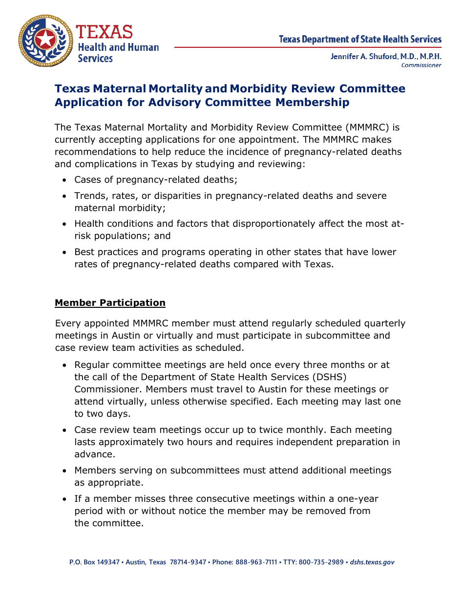 Texas Application for Advisory Committee Membership - Texas Maternal ...