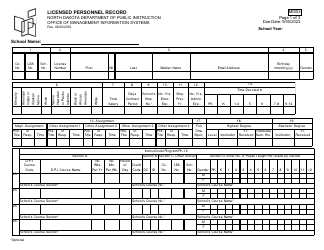 Form MIS03 Licensed Personnel Record - North Dakota