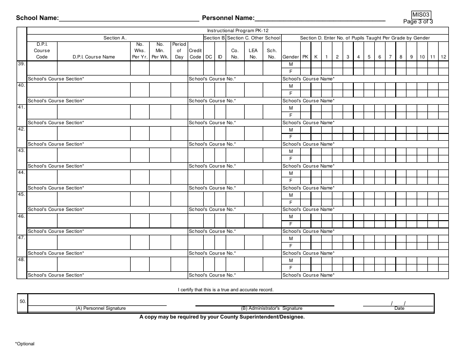 Form MIS03 Licensed Personnel Record - North Dakota, Page 3