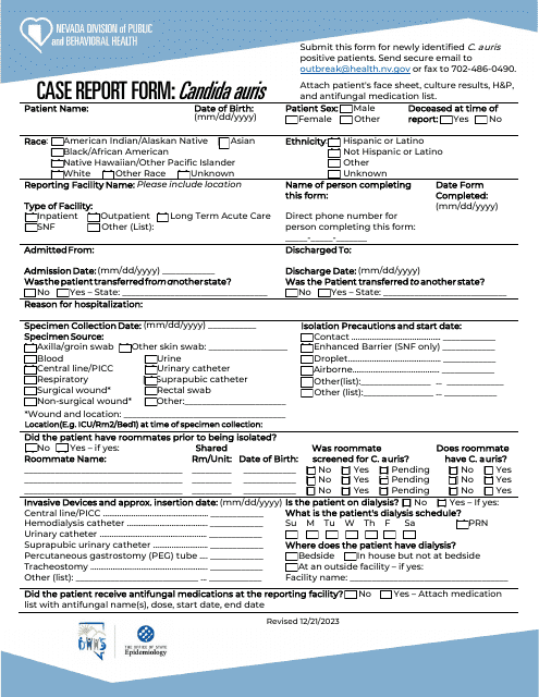 Case Report Form - Candida Auris - Nevada