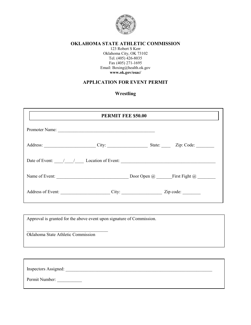 Application for Event Permit - Wrestling - Oklahoma, Page 1
