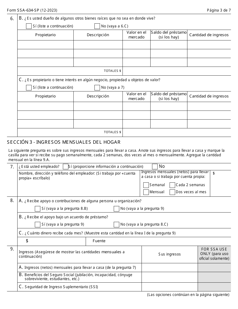 Formulario SSA-634-SP Solicitud De Cambio En La Tasa De Recuperacion De Sobrepago (Spanish), Page 3