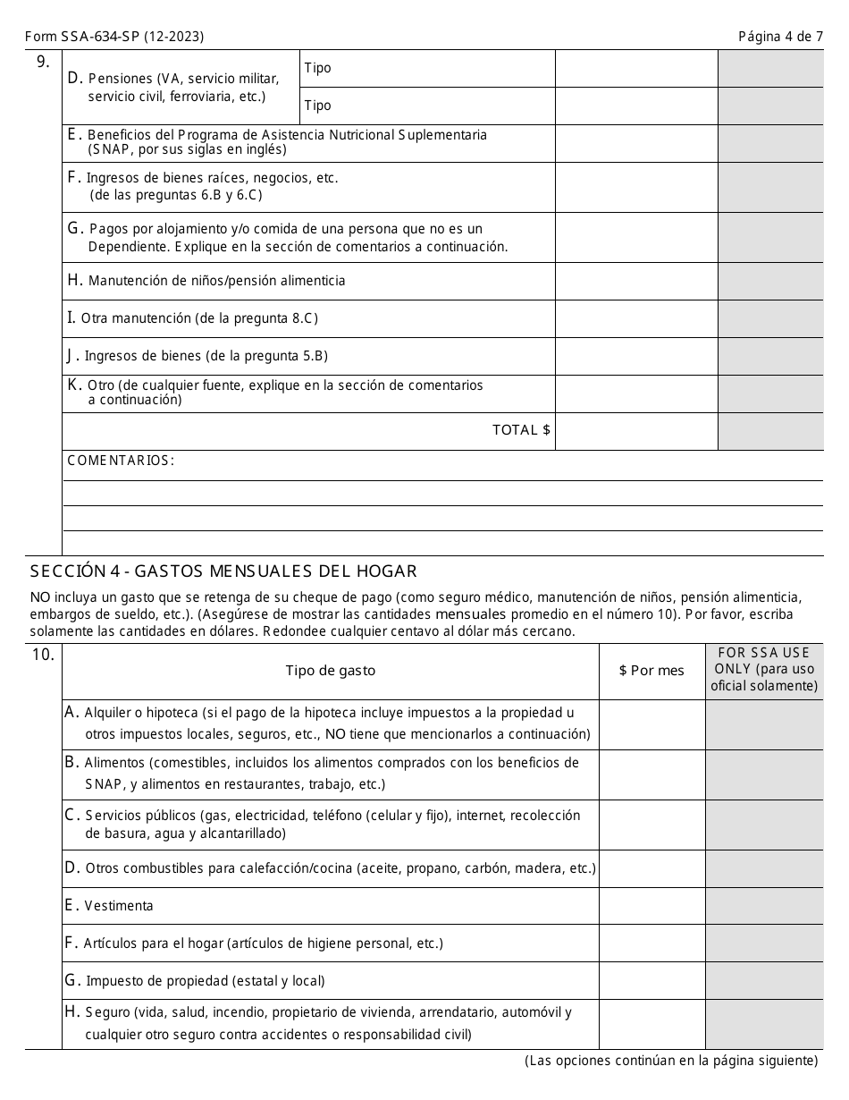 Formulario SSA-634-SP Solicitud De Cambio En La Tasa De Recuperacion De Sobrepago (Spanish), Page 4