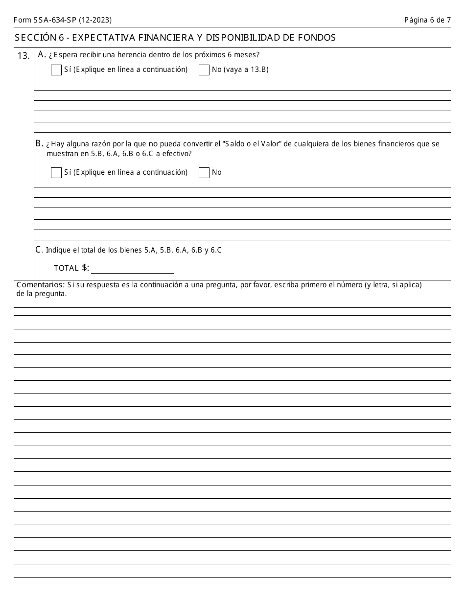 Formulario SSA-634-SP Solicitud De Cambio En La Tasa De Recuperacion De Sobrepago (Spanish), Page 6
