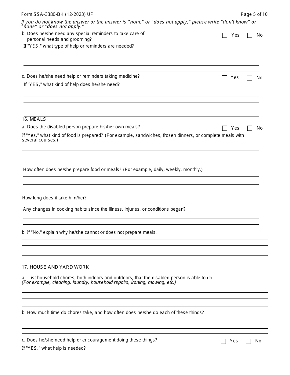 Form SSA-3380-BK Download Fillable PDF or Fill Online Function Report ...