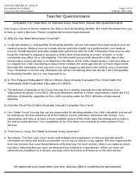 Document preview: Form SSA-5665-BK Teacher Questionnaire