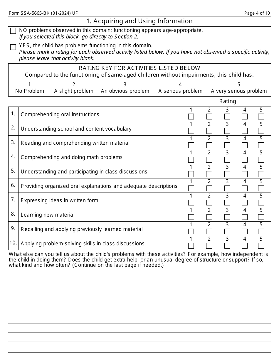Form SSA-5665-BK Teacher Questionnaire, Page 4