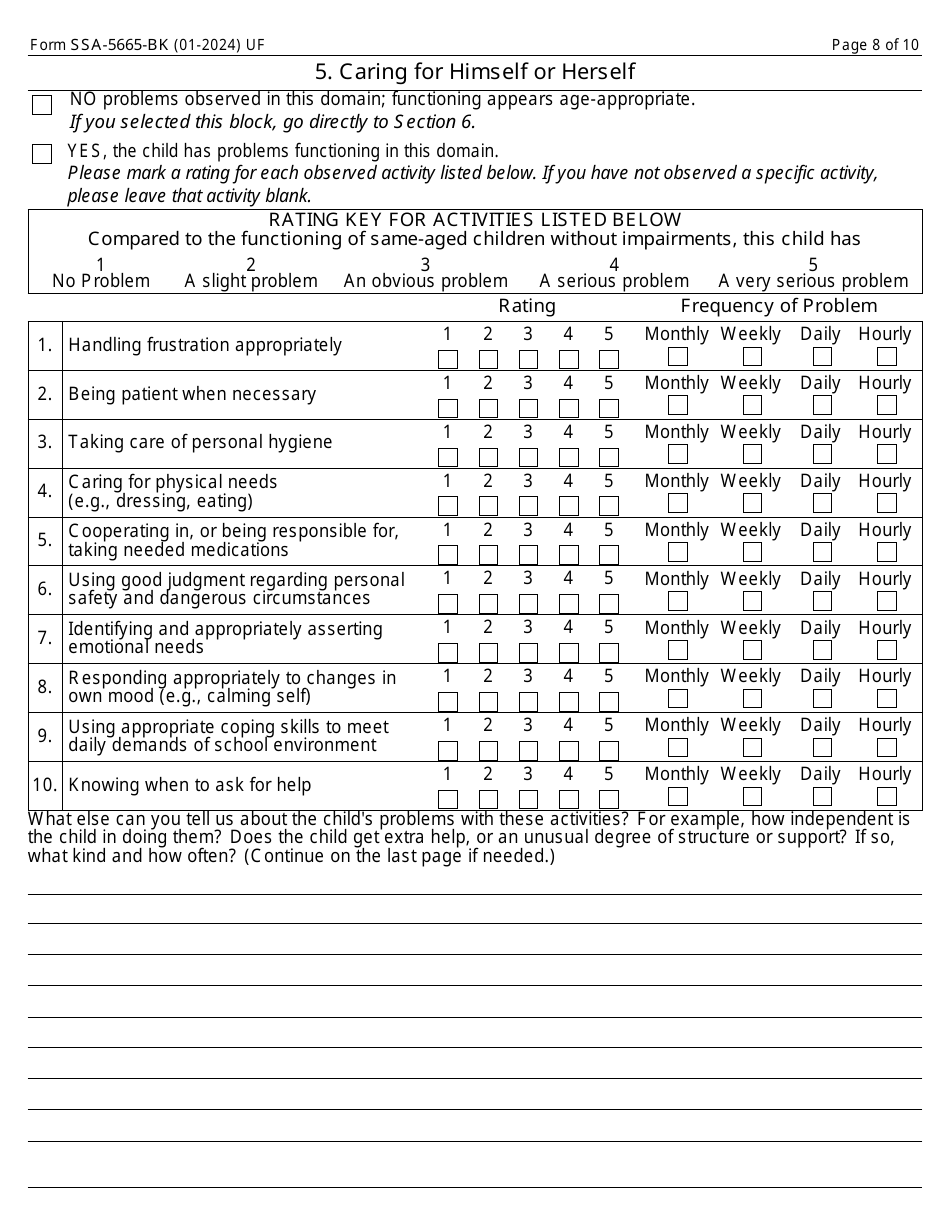 Form SSA-5665-BK Teacher Questionnaire, Page 8