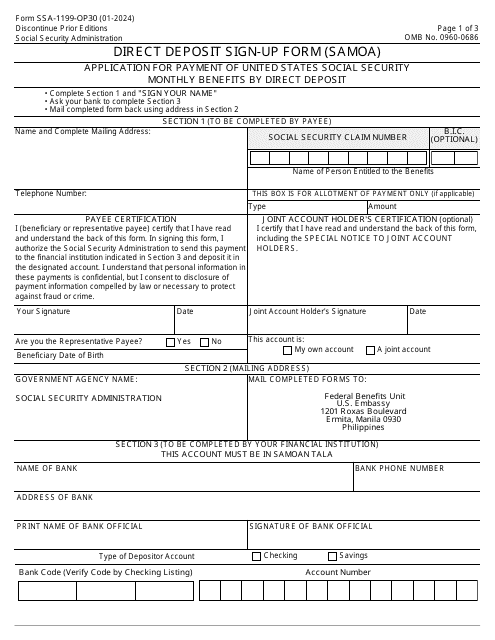 Form SSA-1199-OP30 Direct Deposit Sign-Up Form (Samoa)