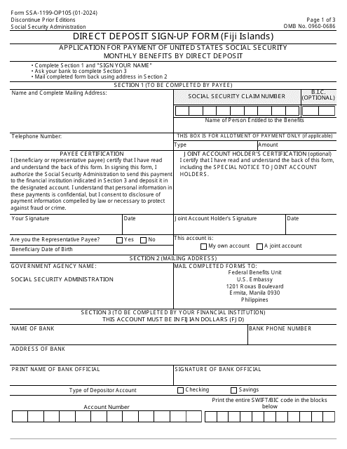Form SSA-1199-OP105 Direct Deposit Sign-Up Form (Fiji Islands)
