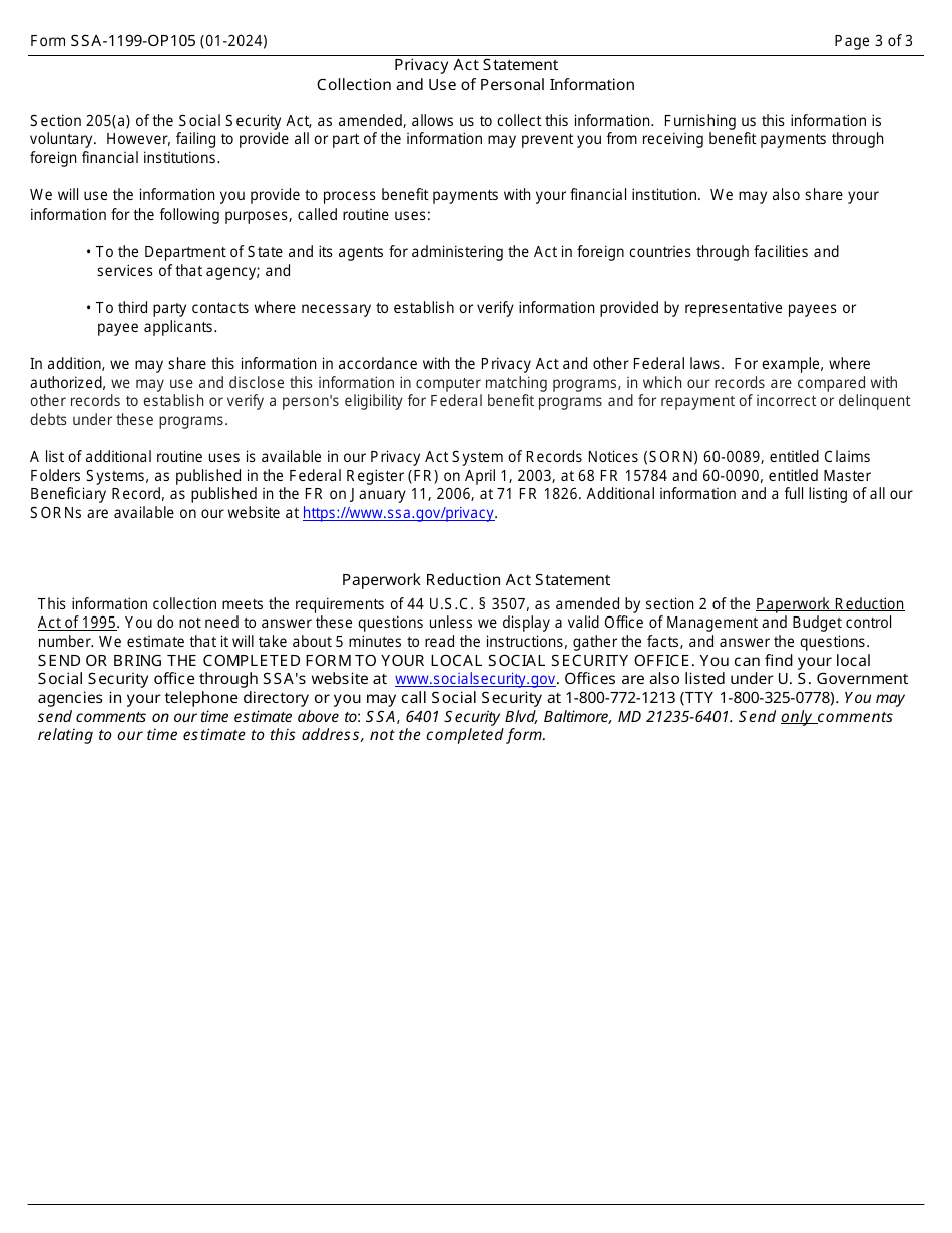 Form SSA-1199-OP105 - Fill Out, Sign Online and Download Fillable PDF ...