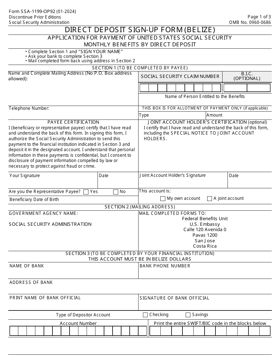 Form SSA-1199-OP92 - Fill Out, Sign Online and Download Fillable PDF ...