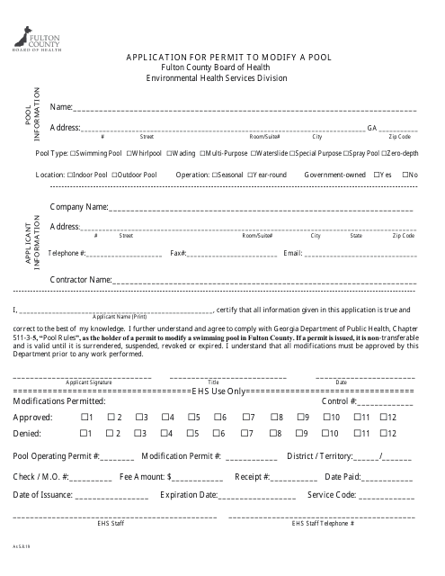Application for Permit to Modify a Pool - Fulton County, Georgia (United States) Download Pdf