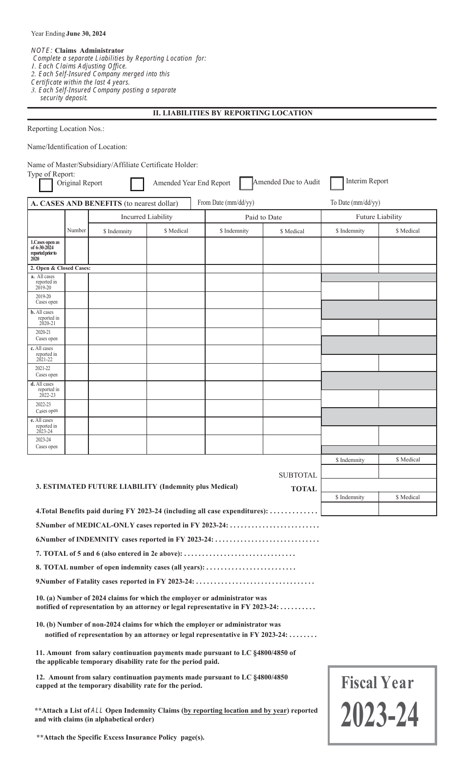 Form AR-2 Public Self-insurers Annual Report - California, Page 2