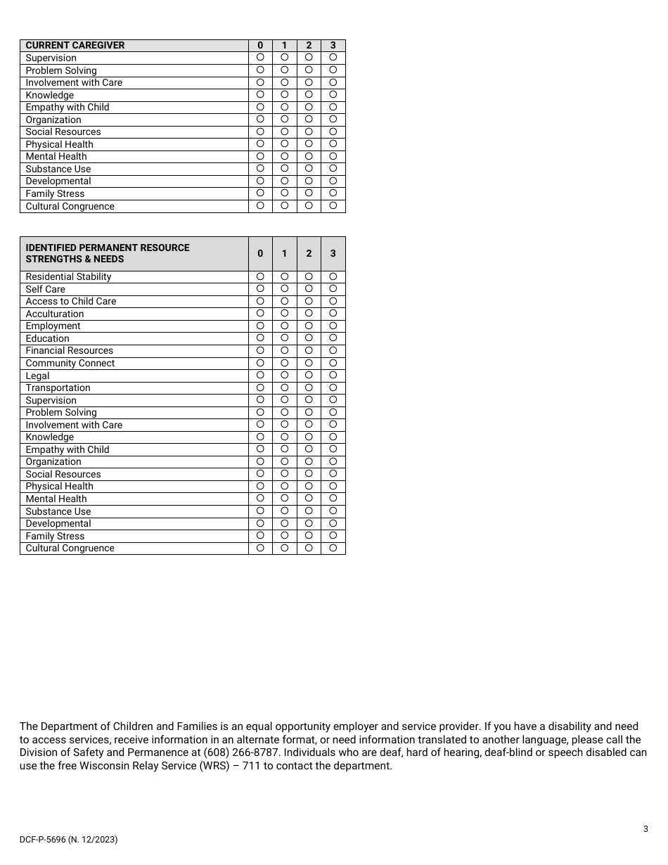 Form DCF-P-5696 Child and Adolescent Needs and Strengths (Cans) Foster Care - Ages 5 to 21 - Wisconsin, Page 3
