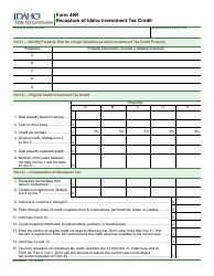 Form 49R (EFO00033) Recapture of Idaho Investment Tax Credit - Idaho