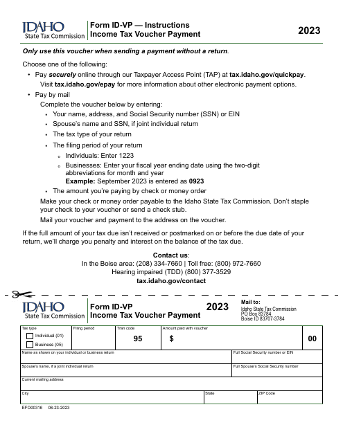 Form ID-VP (EFO00316) Income Tax Voucher Payment - Idaho, 2023