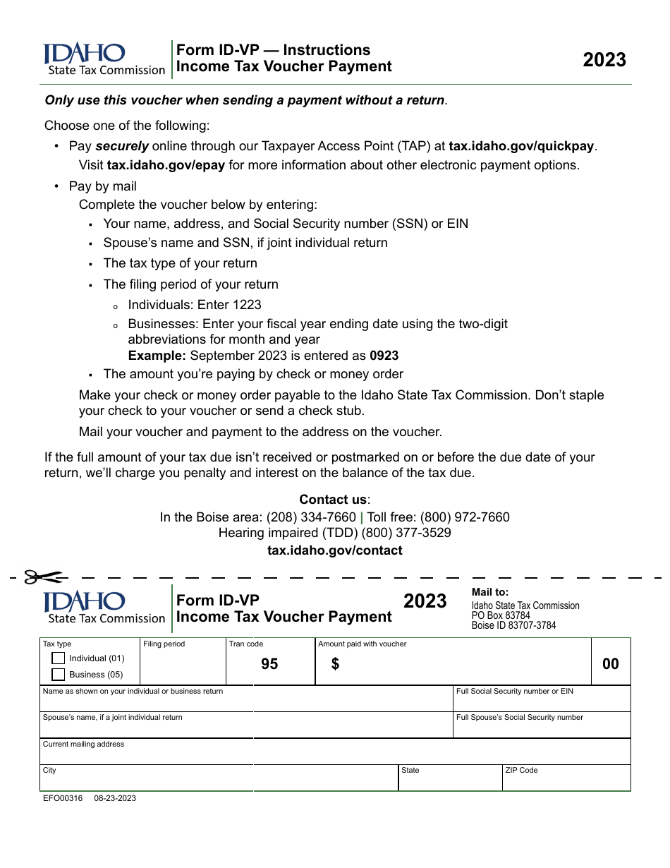 Form ID-VP (EFO00316) Income Tax Voucher Payment - Idaho, Page 1