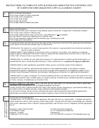 Document preview: Application for Unrestricted Certified Copy of a Birth Certificate - County of Alameda, California