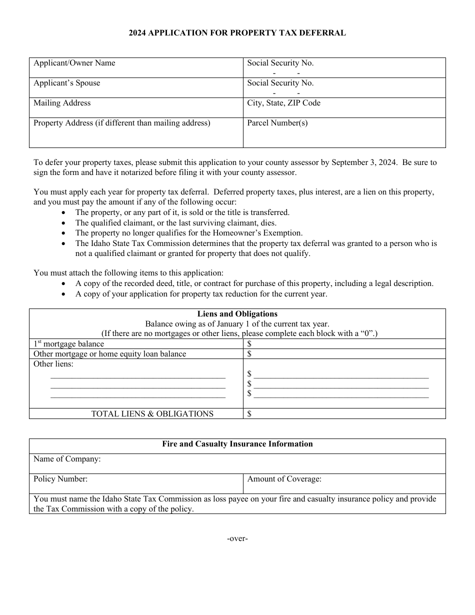 Form EFO00023 Application for Property Tax Deferral - Idaho, Page 1