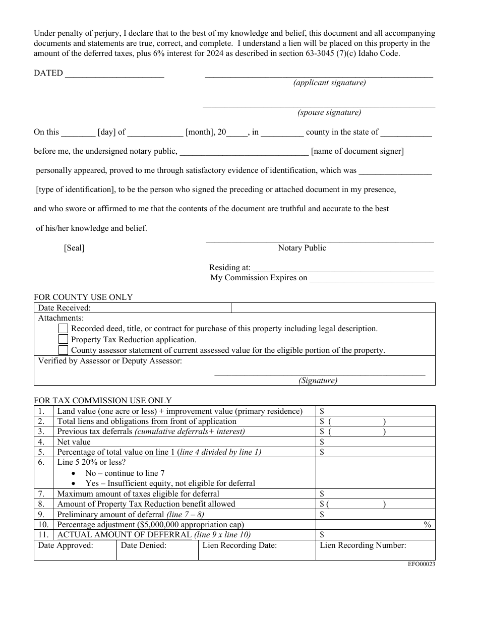 Form EFO00023 Application for Property Tax Deferral - Idaho, Page 2