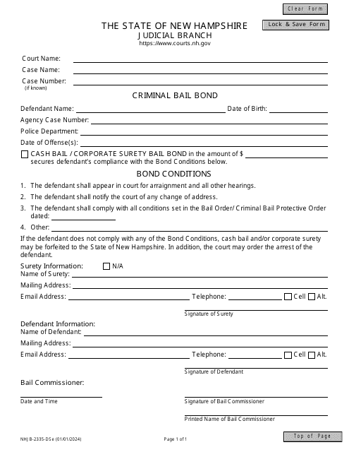 Form NHJB-2335-DSE Criminal Bail Bond - New Hampshire