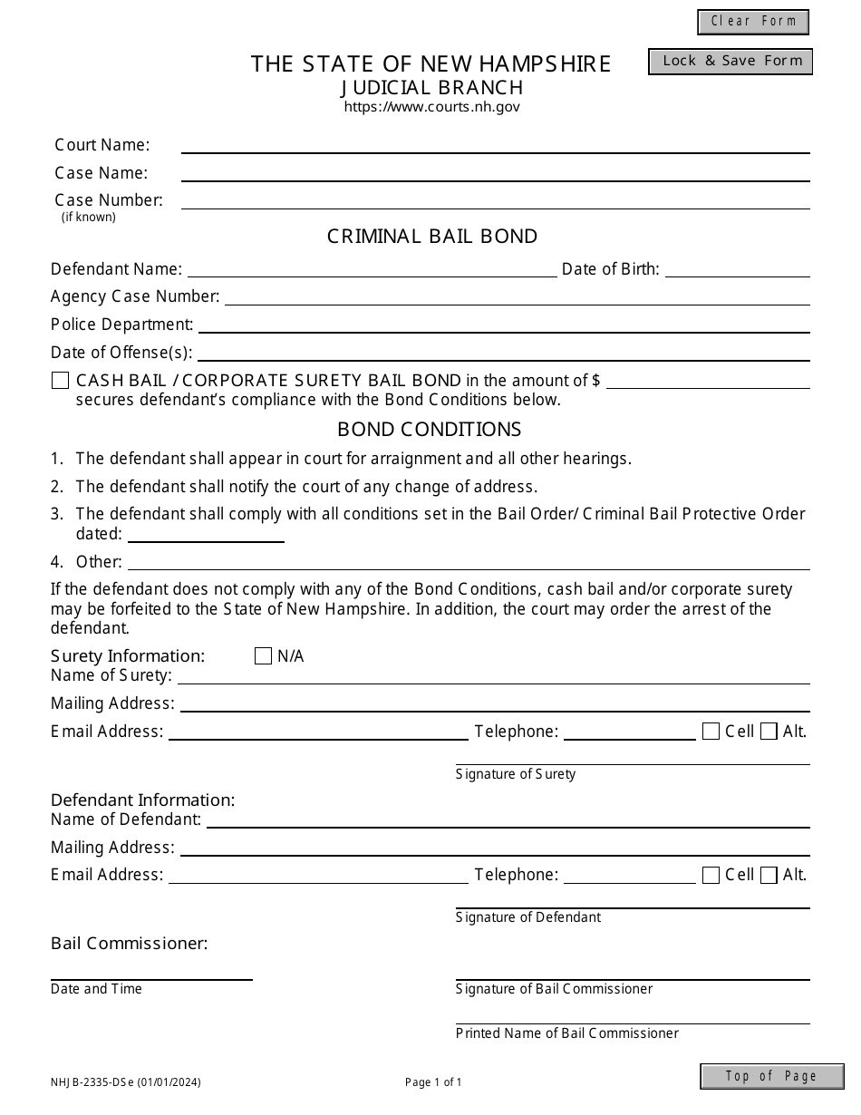 Form NHJB-2335-DSE Criminal Bail Bond - New Hampshire, Page 1