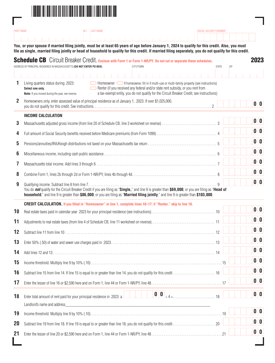 Schedule CB Download Fillable PDF or Fill Online Circuit Breaker Credit